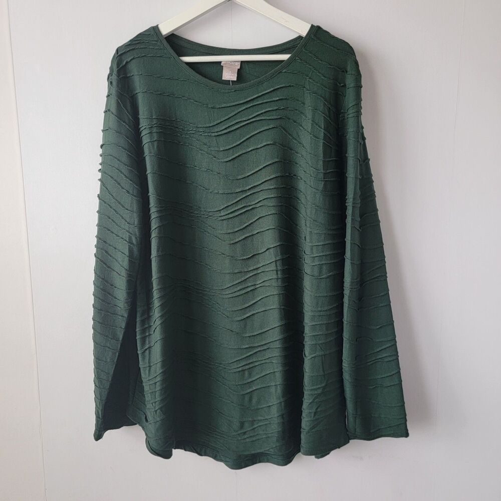 chicos womens top size XL fashion knit textured aurora green long sleeve